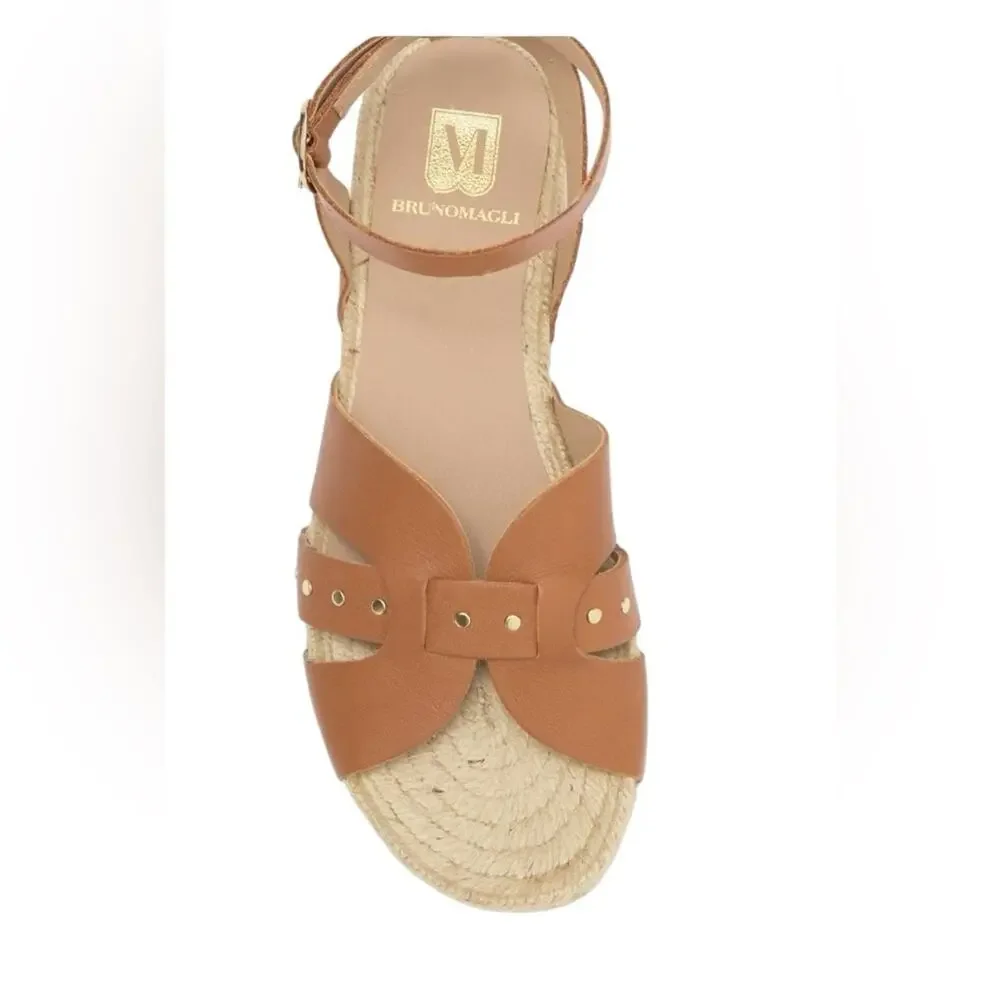 Bruno Magli Perla Cognac Brown Leather Sandals Gold Studded NWTS NIB size 10
